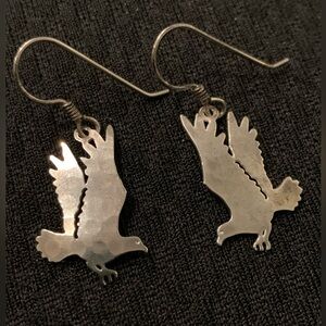 Wild Bryde Silver Eagle Earrings on fish hook style ear wires. Measure 1.5”